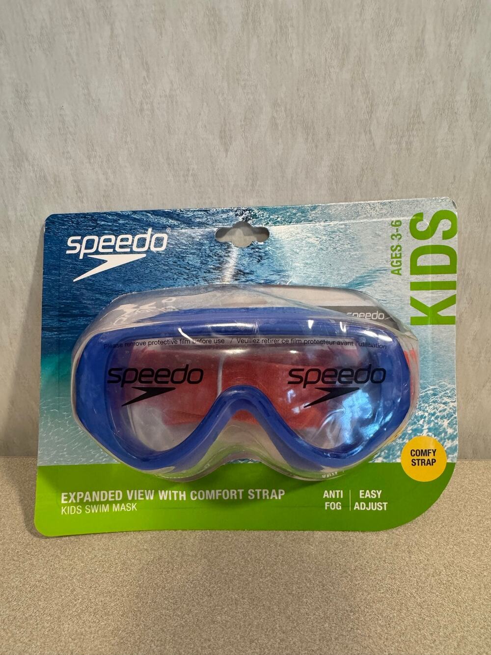 Speedo Kids Swim Mask Expanded View Comfort Strap Anti-Fog Ages 3-6 Blue NEW